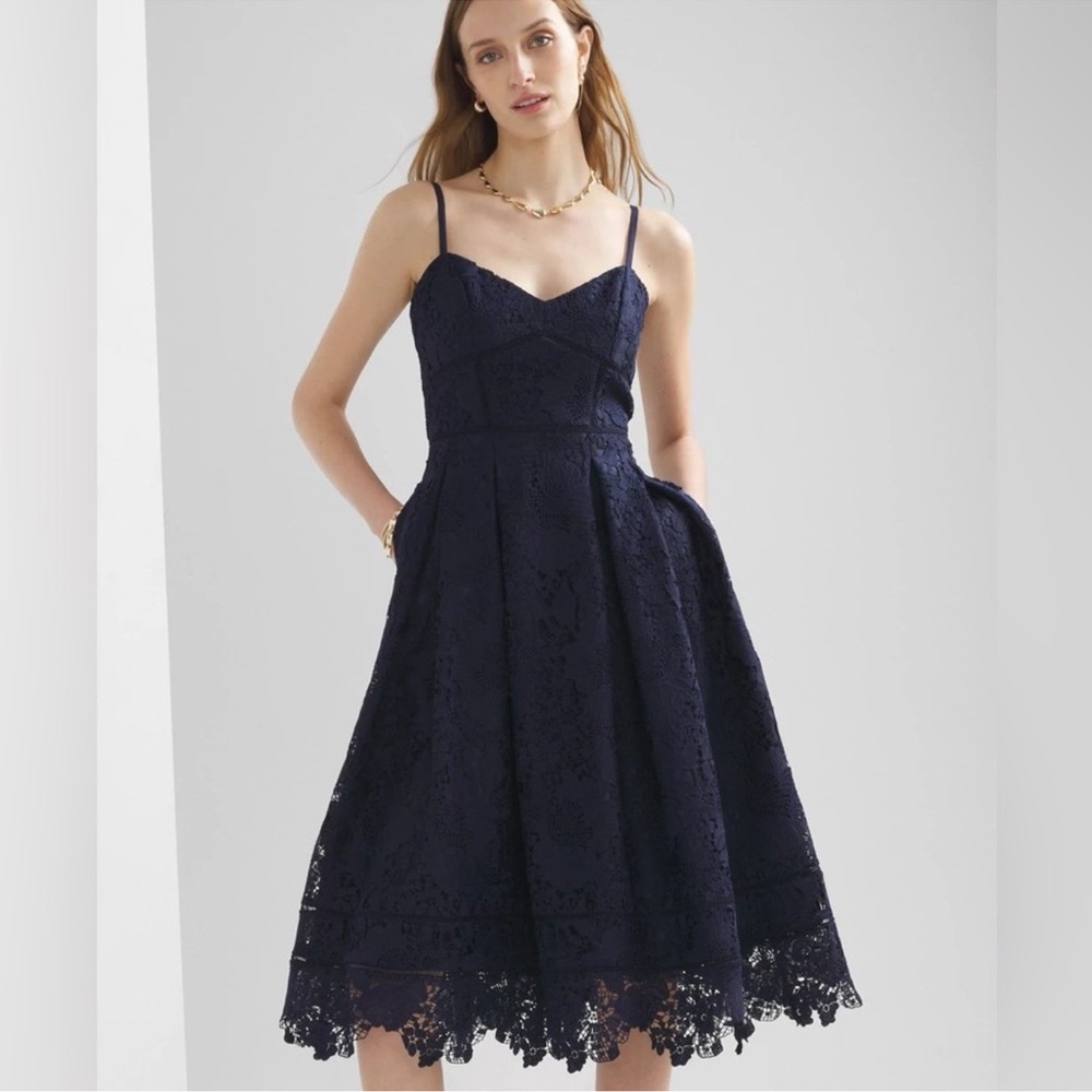 WHBM SLEEVELESS LACE FIT & FLARE MIDI DRESS